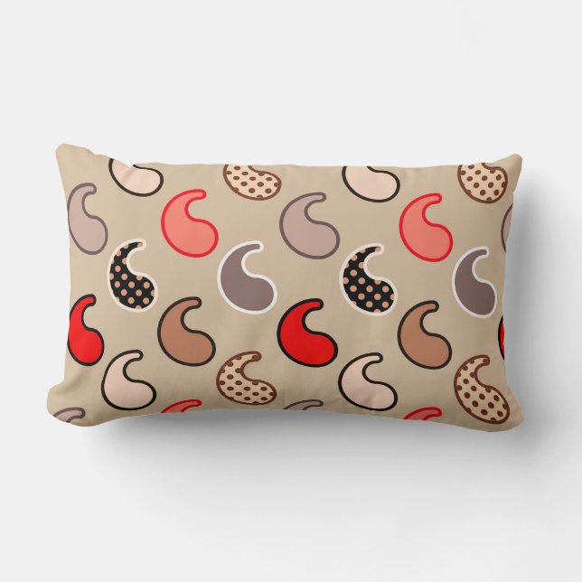 Modernes Paisley-Muster, Beige, Rot, Grau und Kora Lendenkissen (Vorderseite)