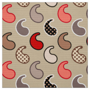 Modernes Paisley-Muster, Beige, Rot, Grau und Kora Stoff