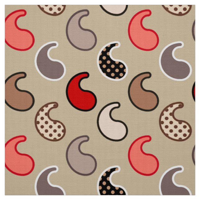 Modernes Paisley-Muster, Beige, Rot, Grau und Kora Stoff (Muster)