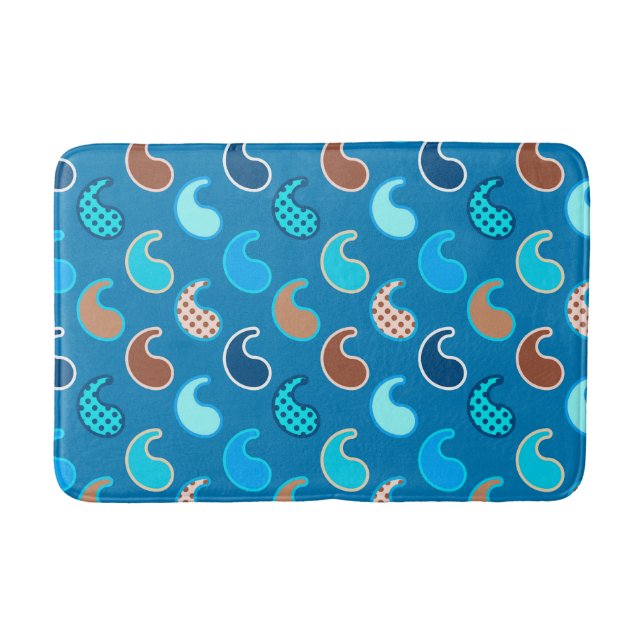 Modernes Paisley Muster, Cerulean Blue, Tan & Aqua Badematte (Vorderseite)