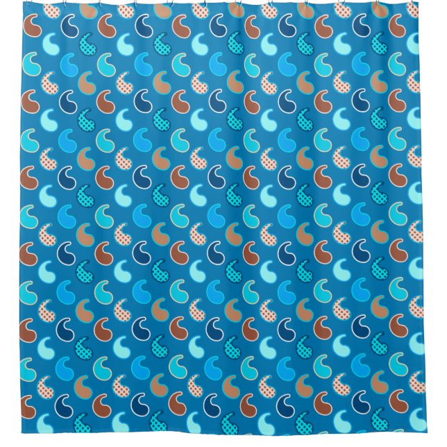 Modernes Paisley Muster, Cerulean Blue, Tan & Aqua Duschvorhang (Vorderseite)