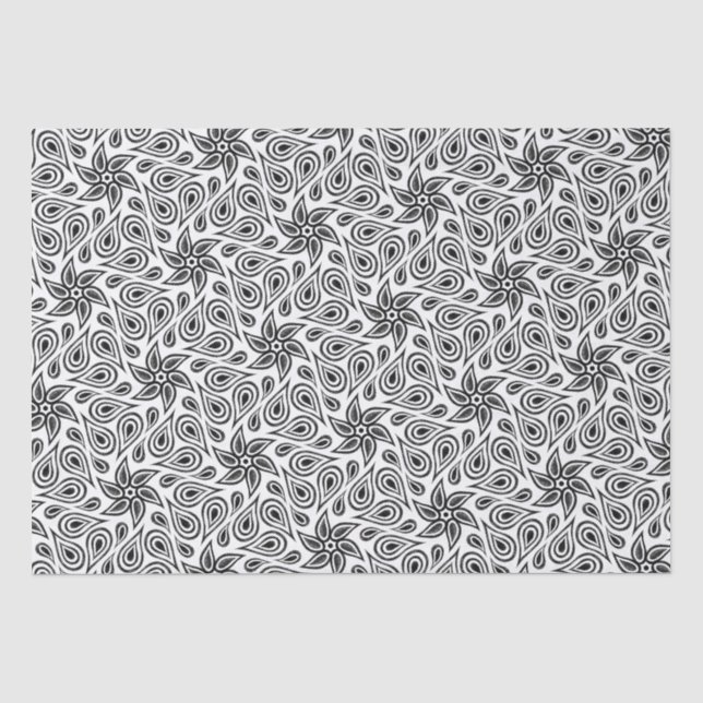 Modernes Paisley Muster Cool Schwarz-Weiß-Blumen Seidenpapier (Vorderseite)