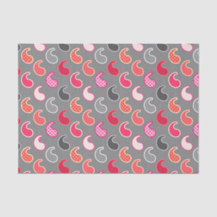 Modernes Paisley Muster, Koralle, Rosa auf Grau / Seidenpapier
