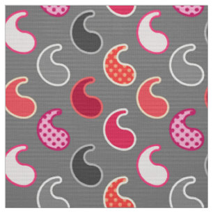 Modernes Paisley Muster, Koralle, Rosa auf Grau /  Stoff