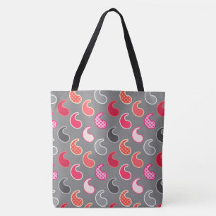 Modernes Paisley Muster, Koralle, Rosa auf Grau /  Tasche
