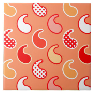 Modernes Paisley-Muster, Korallenorange und Weiß Fliese