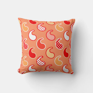 Modernes Paisley-Muster, Korallenorange und Weiß Kissen