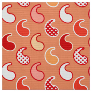 Modernes Paisley-Muster, Korallenorange und Weiß Stoff