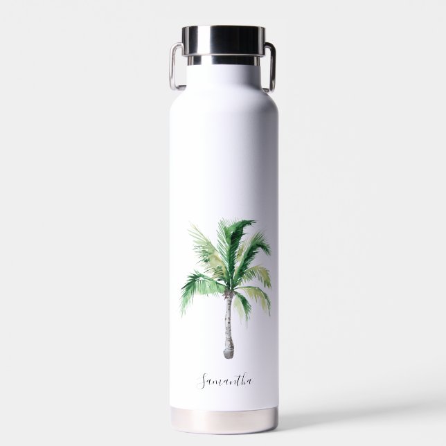 Modernes Palmbaum-Monogramm personalisiert Trinkflasche (Vorne)