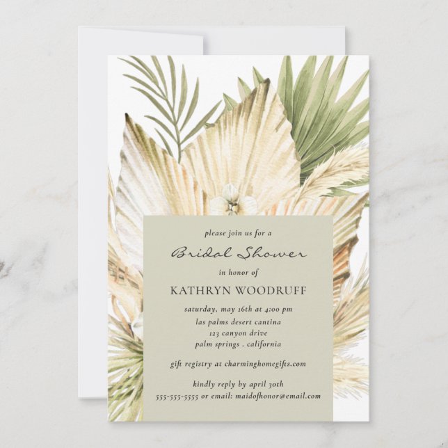 Modernes Pampas Grass Floral Bouquet Brautparty Einladung (Vorderseite)
