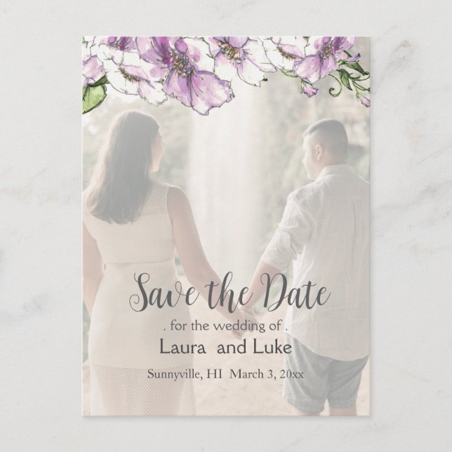 Modernes Pansy-Save the Date-Foto Postkarte (Vorderseite)