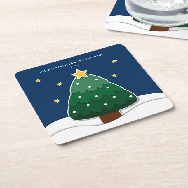 Modernes Papercut Style Weihnachtsbaum Xmas Party Rechteckiger Pappuntersetzer (angewinkelt)