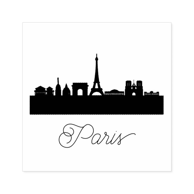Modernes Paris, Frankreich | Stilisierte Skyline Gummistempel (Prägung)