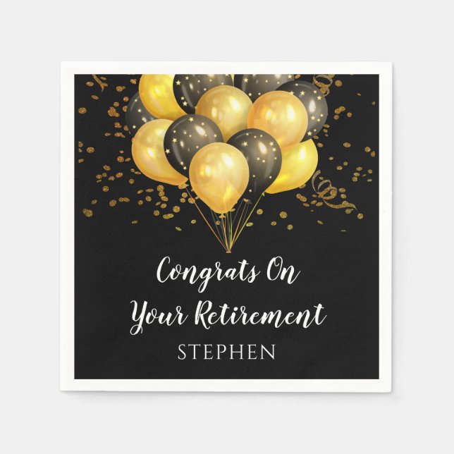 Modernes Party für das Ruhestand Gold Black Serviette (Vorderseite)