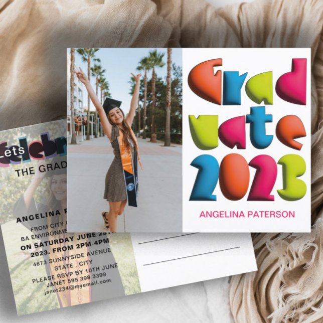 Modernes Party für den Farbtext Einladungspostkarte (Von Creator hochgeladen)