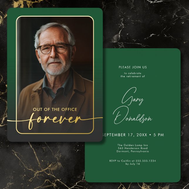 Modernes Party für die Vergabe eines Green Foto Re Folieneinladung (Modern Minimal Green Photo Retirement Party Foil Invitation)