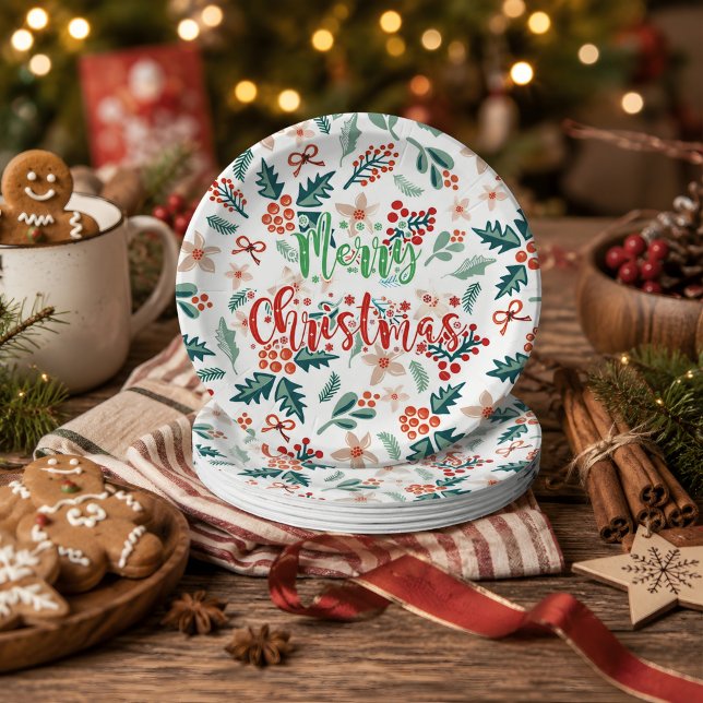 Modernes Party in Rot und Grün Pappteller (Christmas party plates)