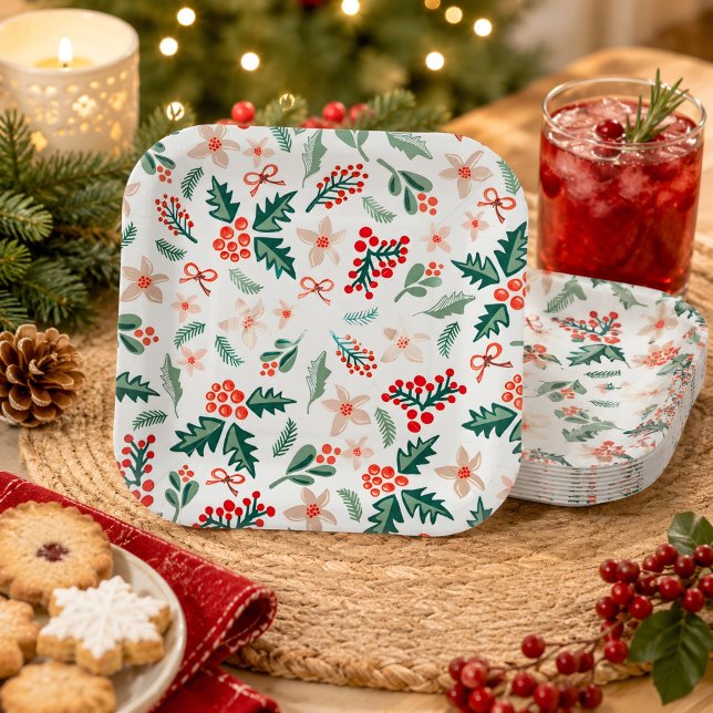 Modernes Party in Rot und Grün Pappteller (Christmas plates 🎁🎄)