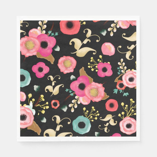 Modernes Party mit floralen Wasserfarben Serviette (Vorderseite)