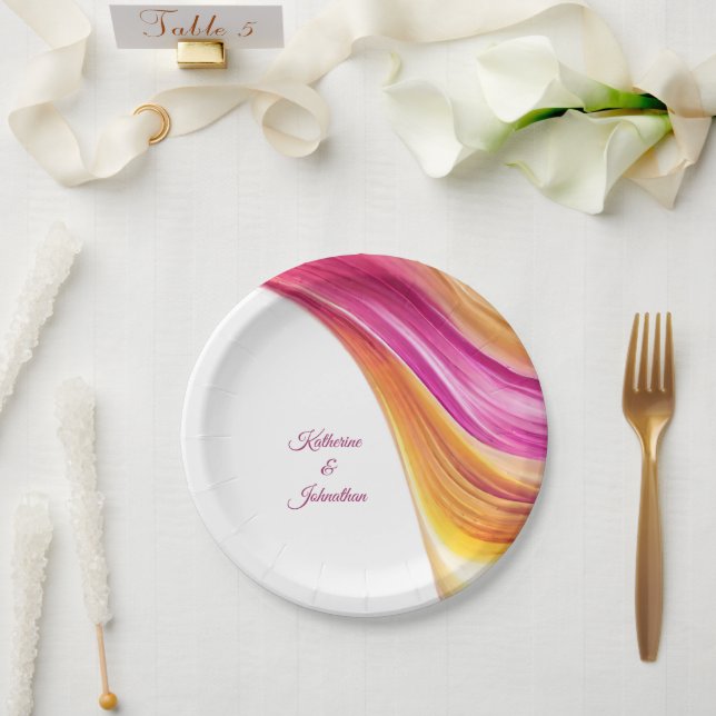 Modernes Party mit rosa orangefarbenem Gelb- Pappteller (Hochzeit)