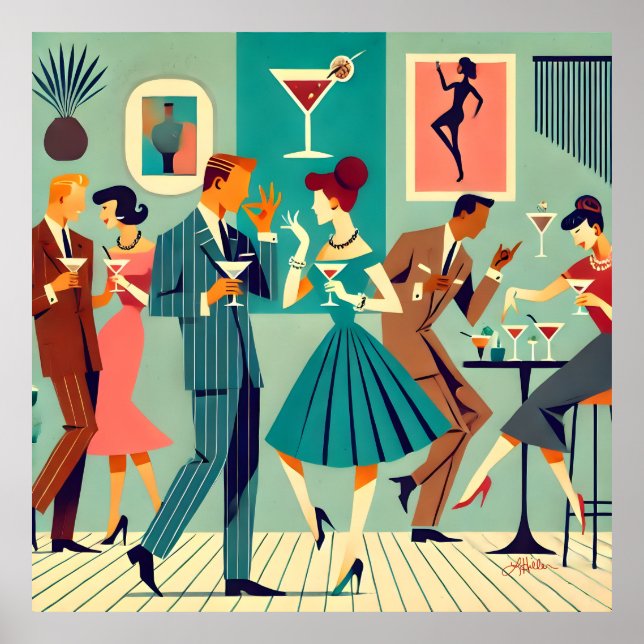 Modernes Party Mitte des Jahrhunderts Der Martini- Poster (Vorne)