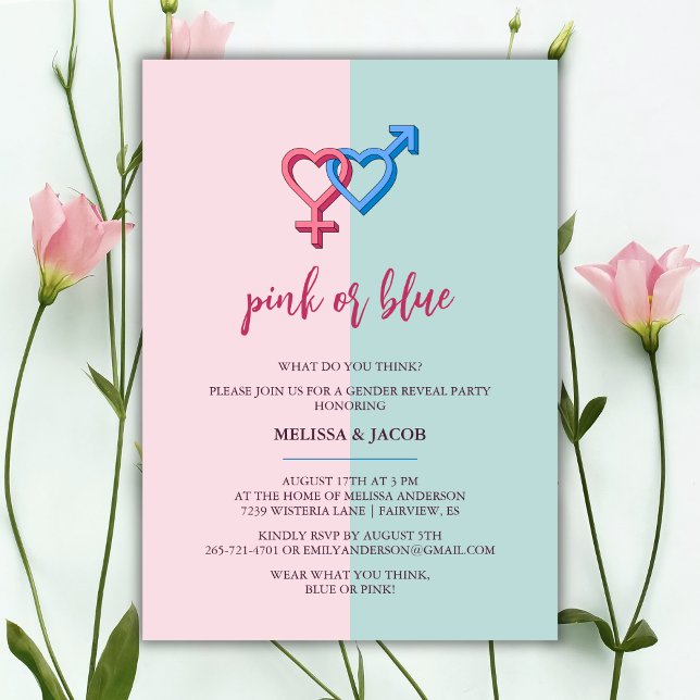 Modernes Party zwischen Rosa und Blauem Geschlecht Einladung (Von Creator hochgeladen)