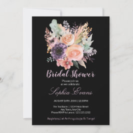 Modernes Pastell Floral Bouquet Black Brautparty Einladung
