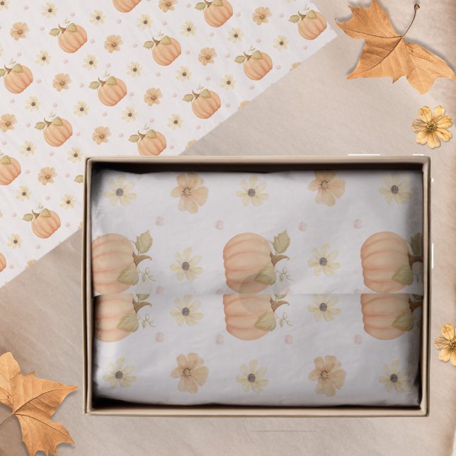 Modernes Pastell Orange Pumpkin Floral Fall Patter Seidenpapier (Von Creator hochgeladen)