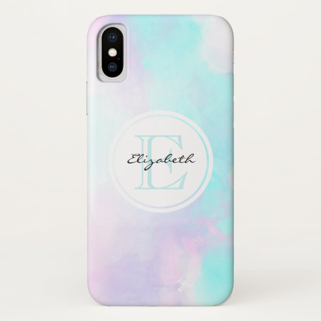 Modernes Pastellblau und Lila Aquarellmonogramm Case-Mate iPhone Hülle (Rückseite)
