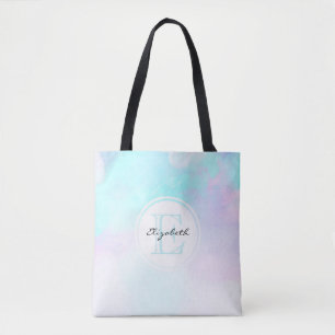 Modernes Pastellblau und Lila Aquarellmonogramm Tasche