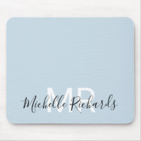 Modernes, pastellblaues Monogramm-Skript