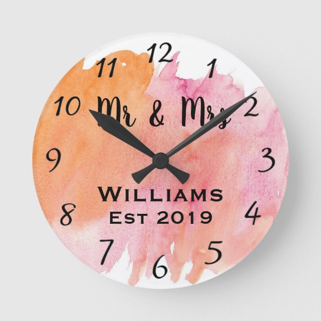 Modernes Pastellblumenwatercolor-Shabby Chic Runde Wanduhr (Vorderseite)
