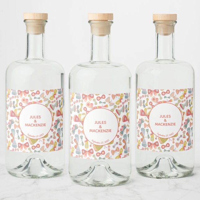 Modernes, pastellfarbenes, grafisches Schmetterlin Alkoholflaschenetikett (Flaschen)