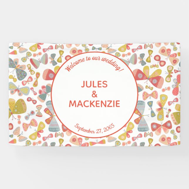 Modernes, pastellfarbenes, grafisches Schmetterlin Banner (Horizontal)