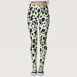 Modernes, pastellfarbenes, grünes Schwarz-Kuh-Skin Leggings