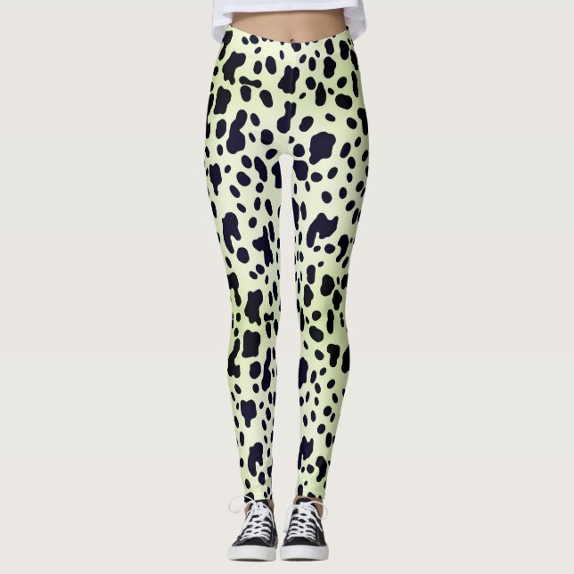 Modernes, pastellfarbenes, grünes Schwarz-Kuh-Skin Leggings (Vorderseite)