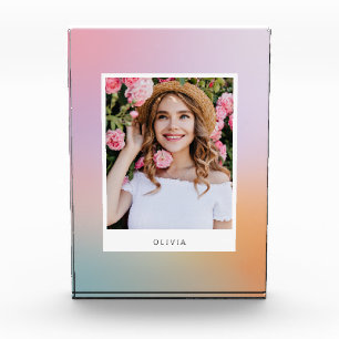 Modernes pastellfarbenes Regenbogenrosa Girl-Foto Fotoblock