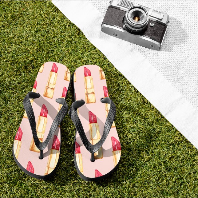 Modernes, pastellfarbenes rosa und rotes Lipstick- Flip Flops (Von Creator hochgeladen)