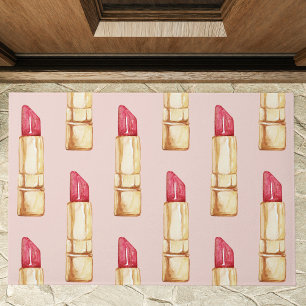 Modernes, pastellfarbenes rosa und rotes Lipstick- Fußmatte