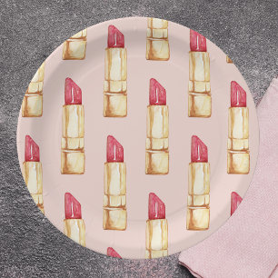 Modernes, pastellfarbenes rosa und rotes Lipstick- Pappteller