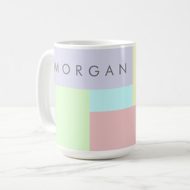 Modernes pastellgeometrisches Monogramm Kaffeetasse (Vorderseite Links)