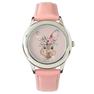 Modernes, pastellrosa Aquarellhaus mit Blume Armbanduhr