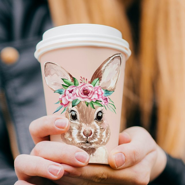 Modernes, pastellrosa Aquarellhaus mit Blume Pappbecher (Von Creator hochgeladen)