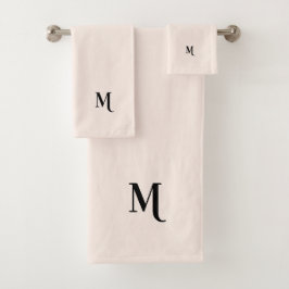 Modernes Pastellrosa Elegantes Schwarzes Monogramm Badhandtuch Set