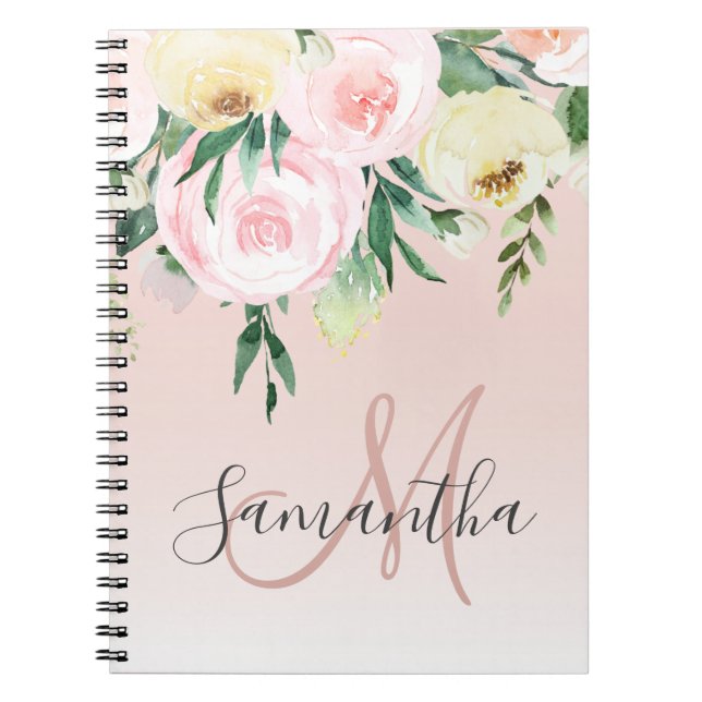 Modernes Pastellrosa und Blume mit Namen Notizblock (Vorderseite)