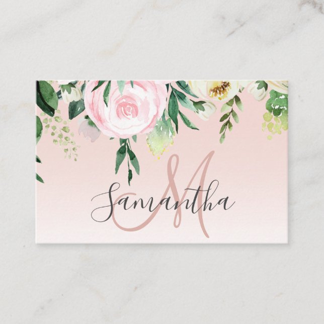 Modernes Pastellrosa und Blume mit Namen Visitenkarte (Vorderseite)