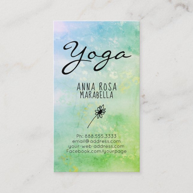 *~* modernes PastellTürkis-Grün-Gänseblümchen-Yoga Visitenkarte (Vorderseite)