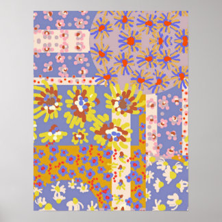 Modernes Patchwork Daisy Blume auf Periwinkle Poster