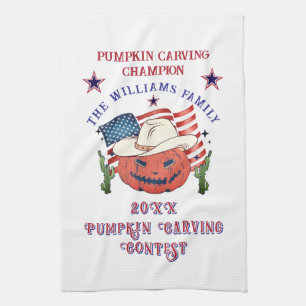 Modernes Patriotisches Pumpkin-Showdown Halloween Geschirrtuch