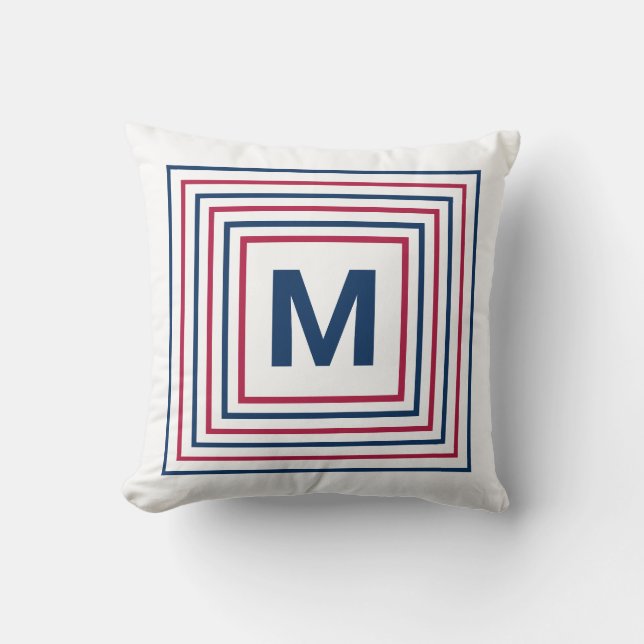 Modernes Patriotisches Rotes Weiß und Blau Mit Mon Kissen (Vorderseite)